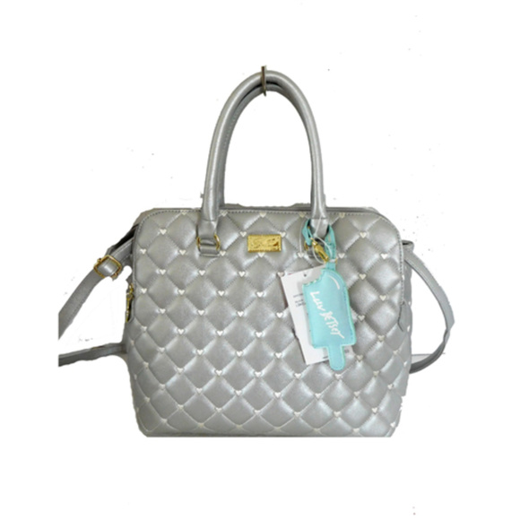 BETSEY JOHNSON DUAL ENTRY SILVER CROSSBODY SATCHEL - Picture 2 of 6